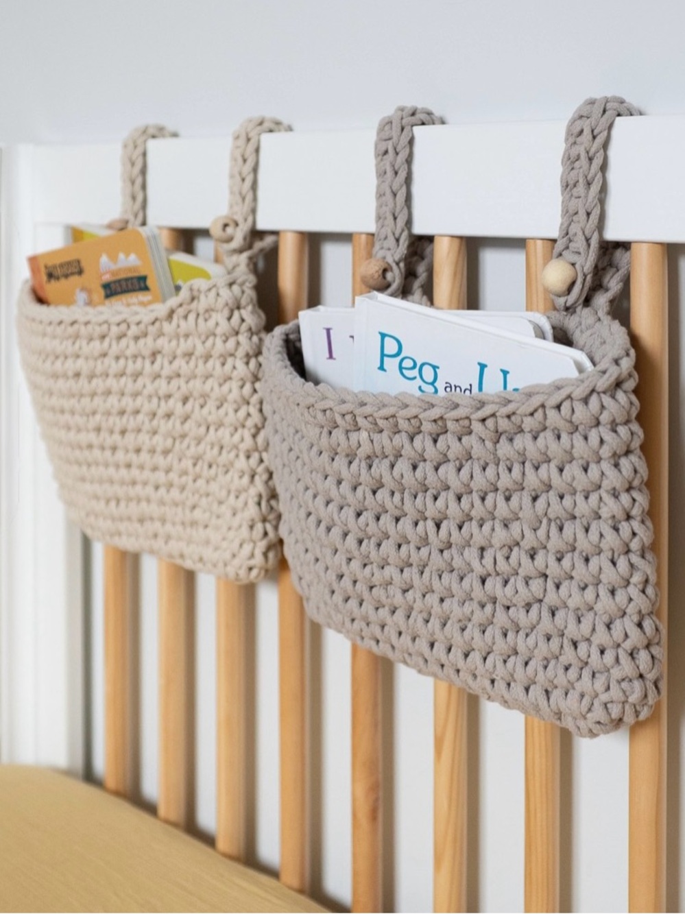 Charlie Farmhouse Hanging
Storage Bin Crochet Nursery Pocket ipry one available